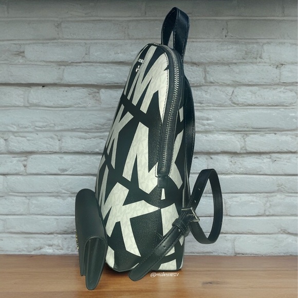 Michael Kors Cindy Logo Backpack in Black & White + Black 2-N-1 Wallet NWT - Picture 8 of 13